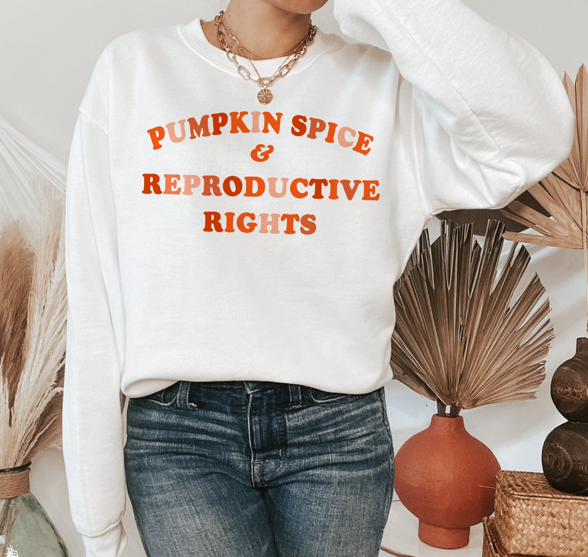 white sweater that says pumpkin spice and reproductive rights - HighCiti