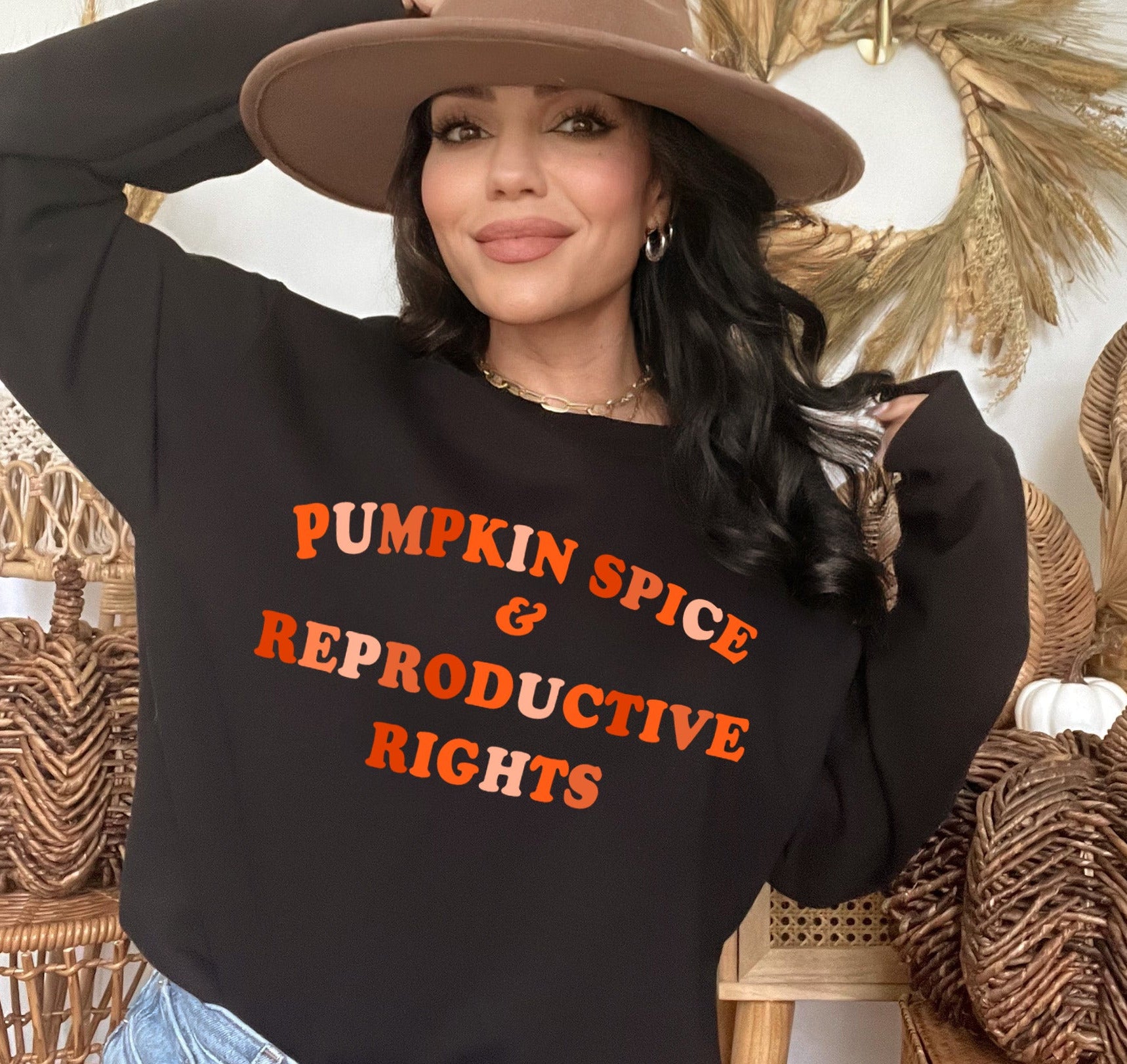 black sweater that says pumpkin spice and reproductive rights - HighCiti