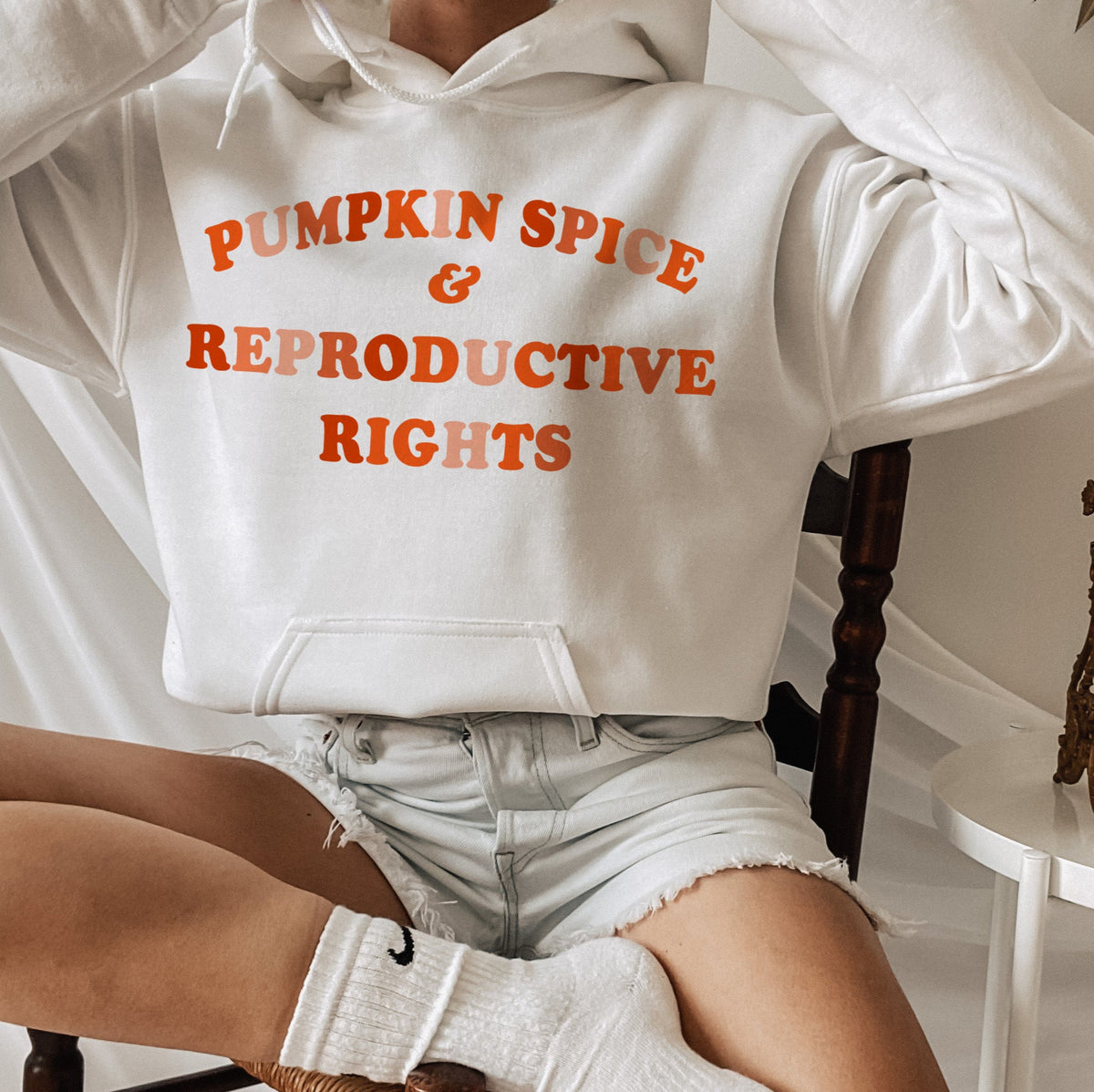 white hoodie that says pumpkin spice and reproductive rights - HighCiti