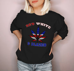 Black sweatshirt with a usa weed leaf that says red white and blazed - HighCiti