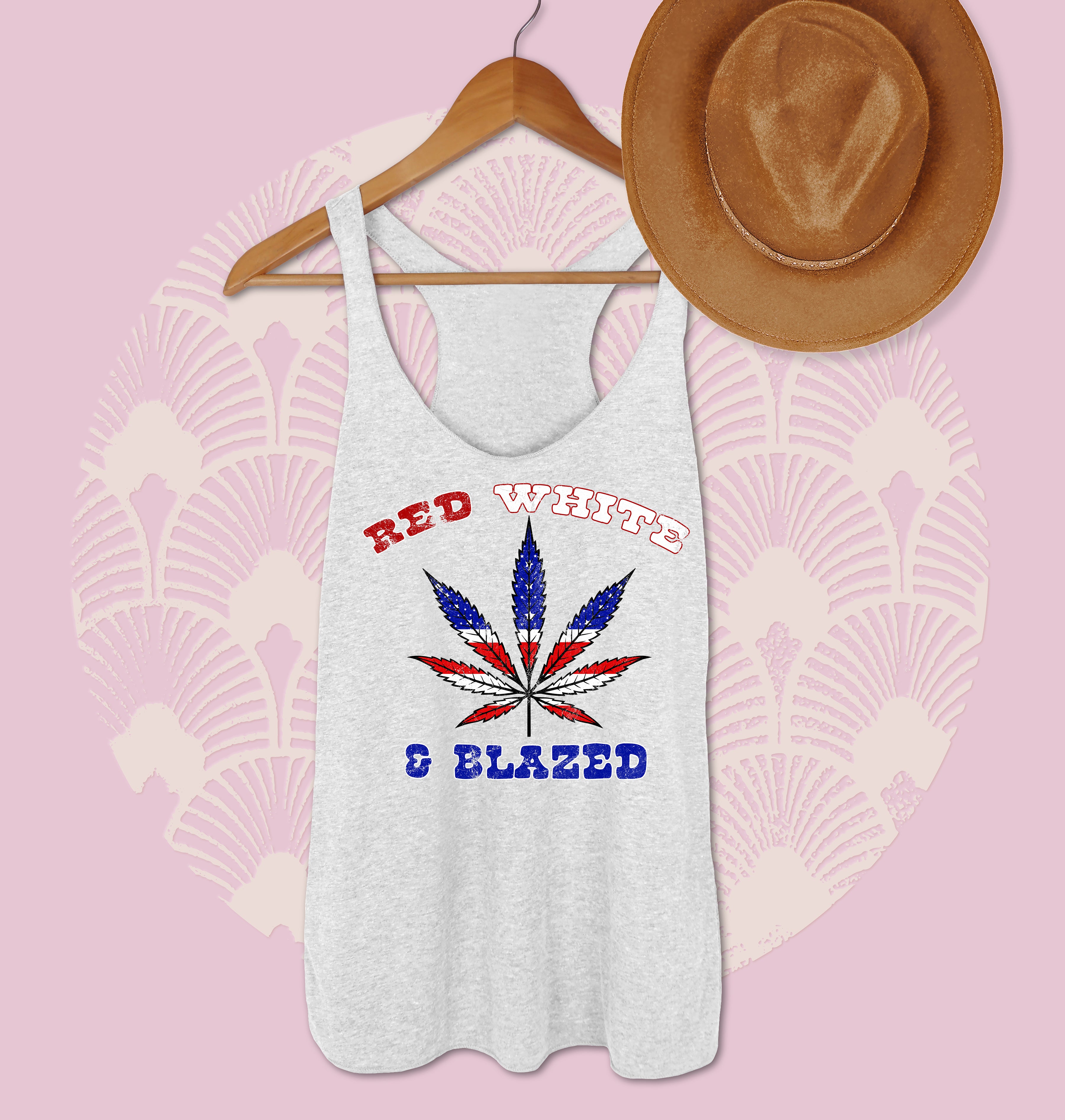 White tank with a usa weed leaf that says red white and blazed - HighCiti