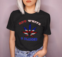Black shirt with a usa weed leaf that says red white and blazed - HighCiti