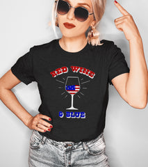 Heather black shirt with a wine glass that says red wine and blue - HighCiti