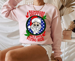 pink sweater with santa that says reindeers aren't the only one flying high - HighCiti