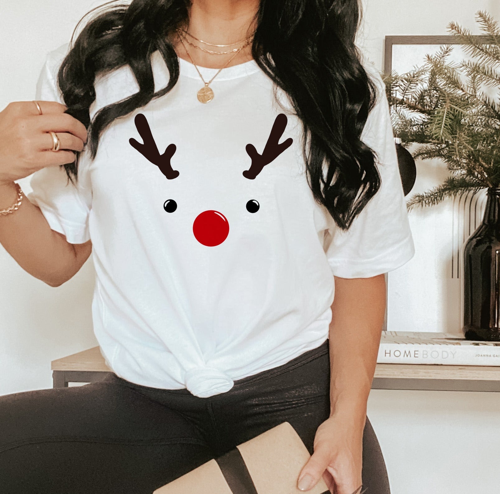 white shirt with a reindeer face - HighCiti