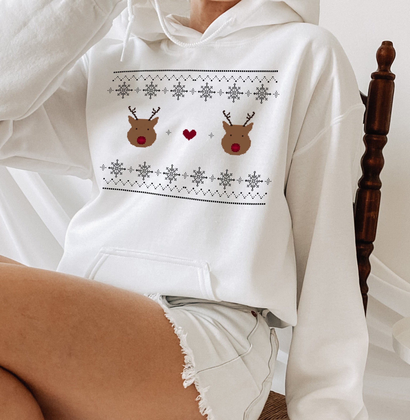white hoodie with reindeer boobs - HighCiti