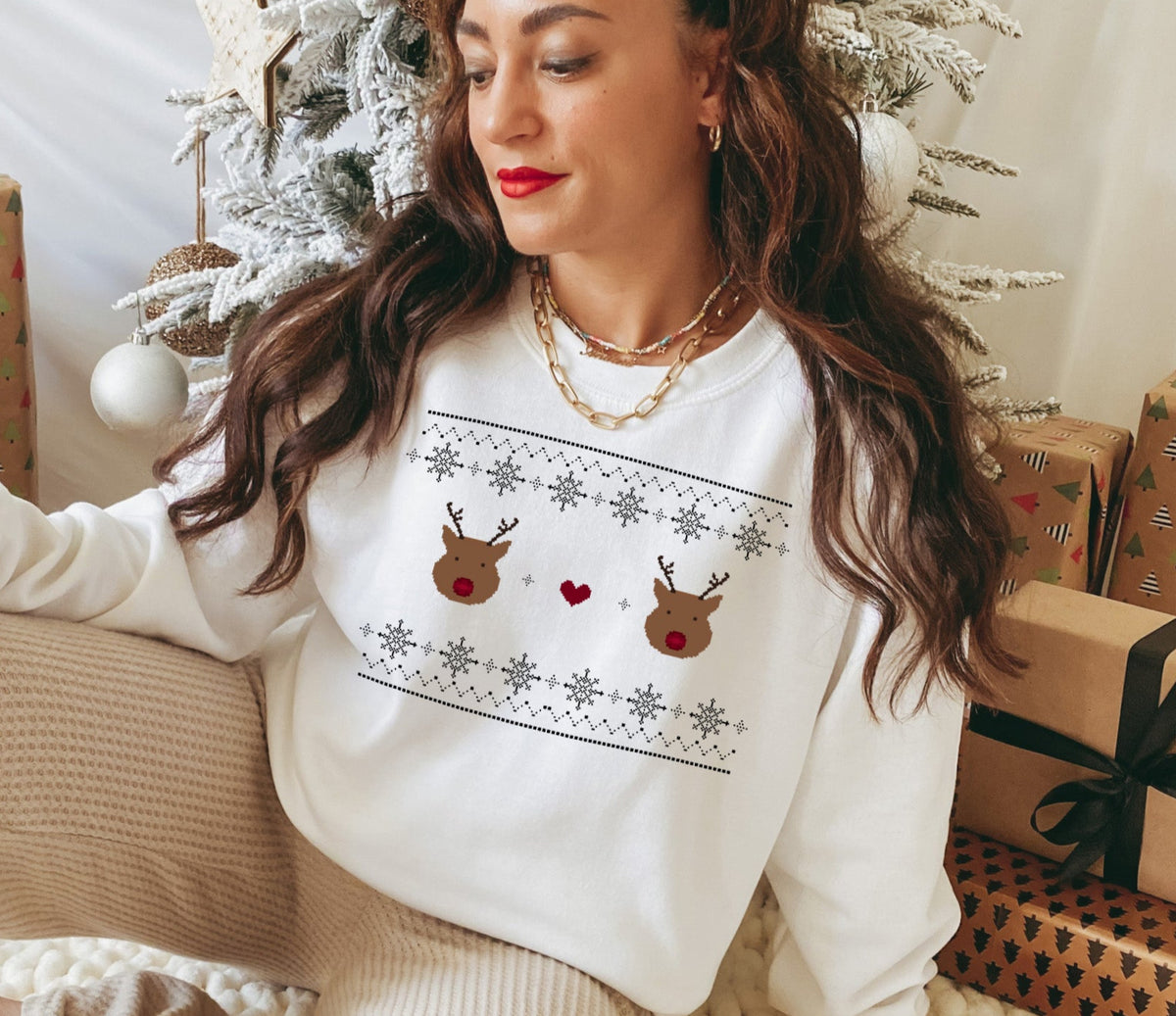 white sweater with reindeer boobs - HighCiti