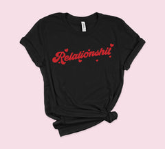 Black shirt with red hearts saying relationshit - HighCiti