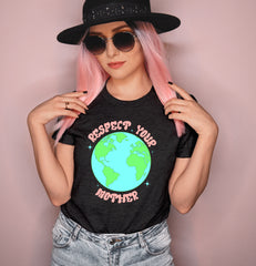 Black shirt with a planet saying respect your mother - HighCiti