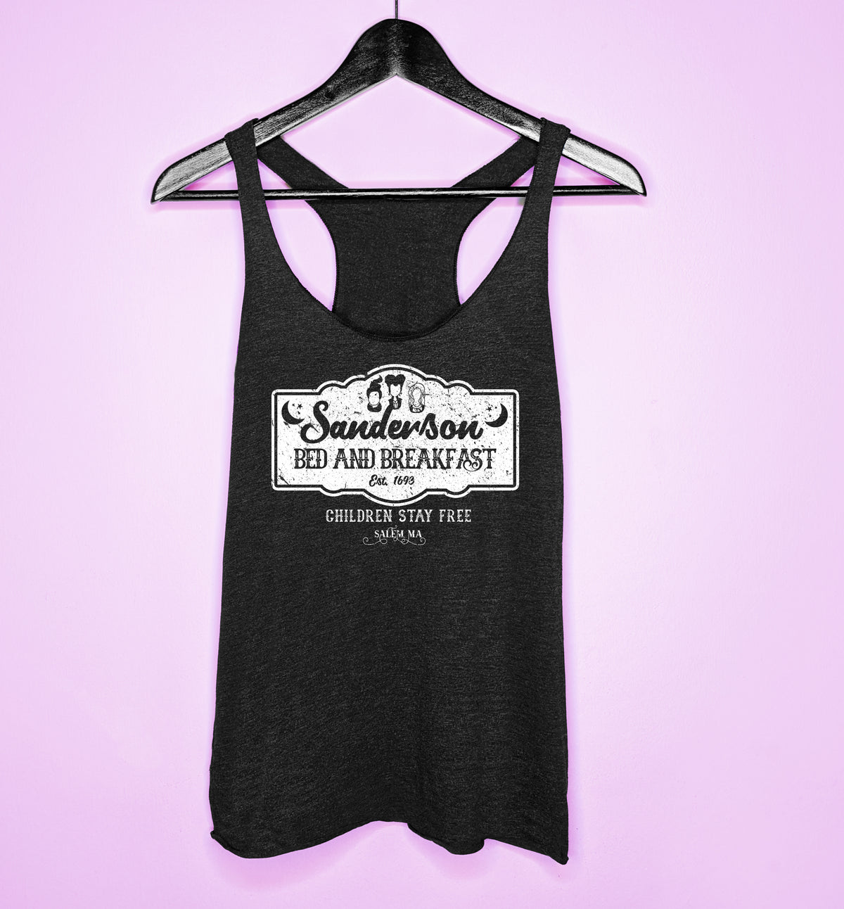 Black tank top saying sanderson bed and breakfast children stay free - HighCiti