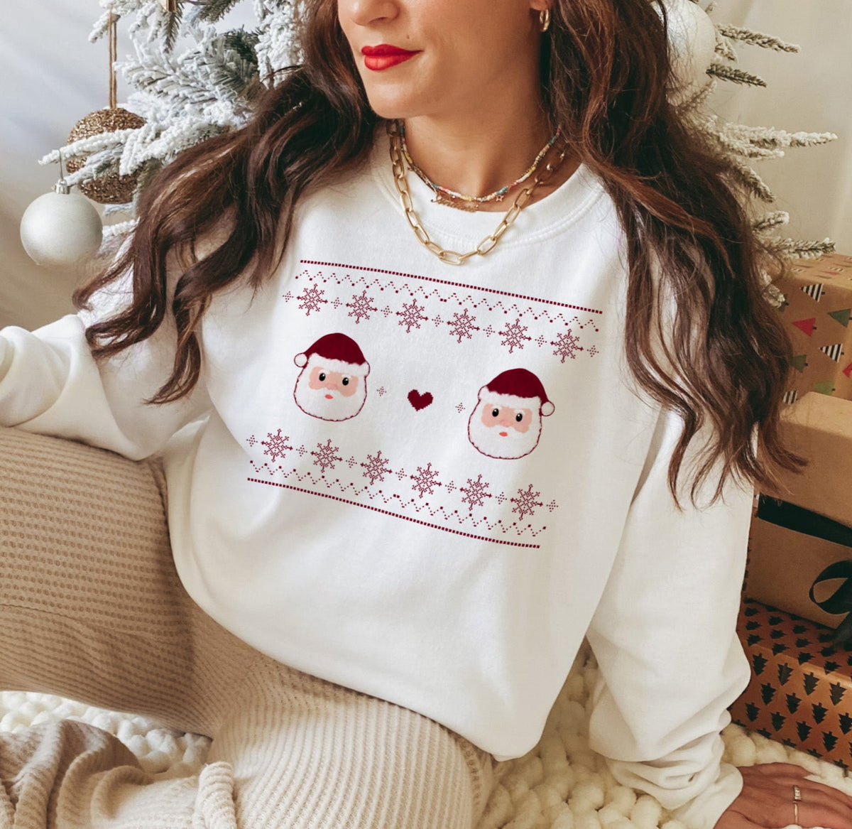 white sweater with santa boobs - HighCiti