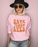 Pink sweatshirt with bees and flower that says save the bees - HighCiti