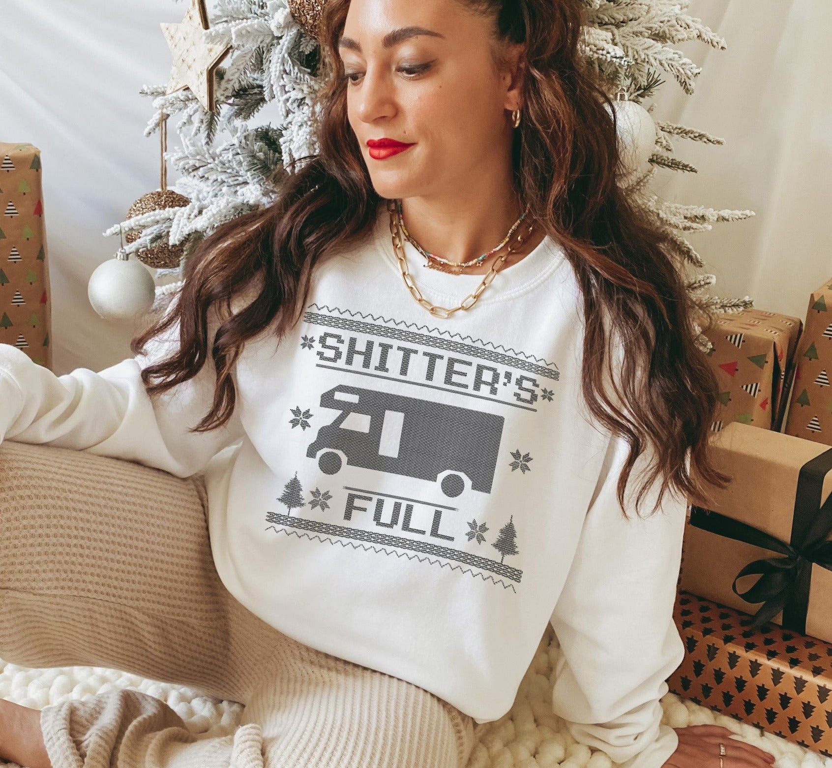 white sweater that says shitter's full - HighCiti