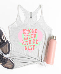 White tank top with a cannabis leaf that says smoke weed and be kind - HighCiti