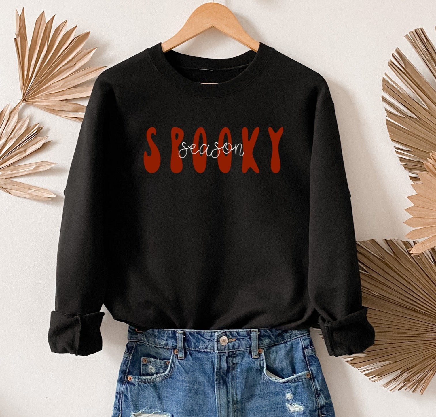 black sweatshirt that says spooky season - HighCiti
