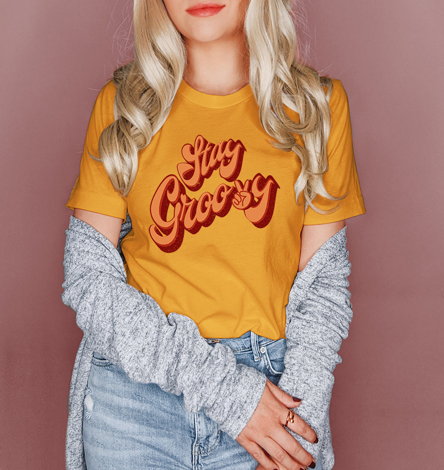 Honey shirt that says stay groovy with a retro font - HighCiti