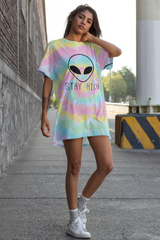 Tie dye dress tshirt with an alien saying stay high - HighCiti