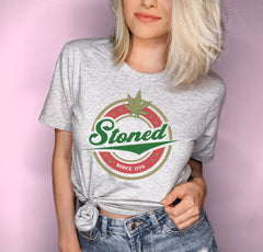 Grey shirt with the miller lite logo saying stoned - HighCiti