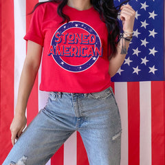 red shirt that says stoned american - HighCiti