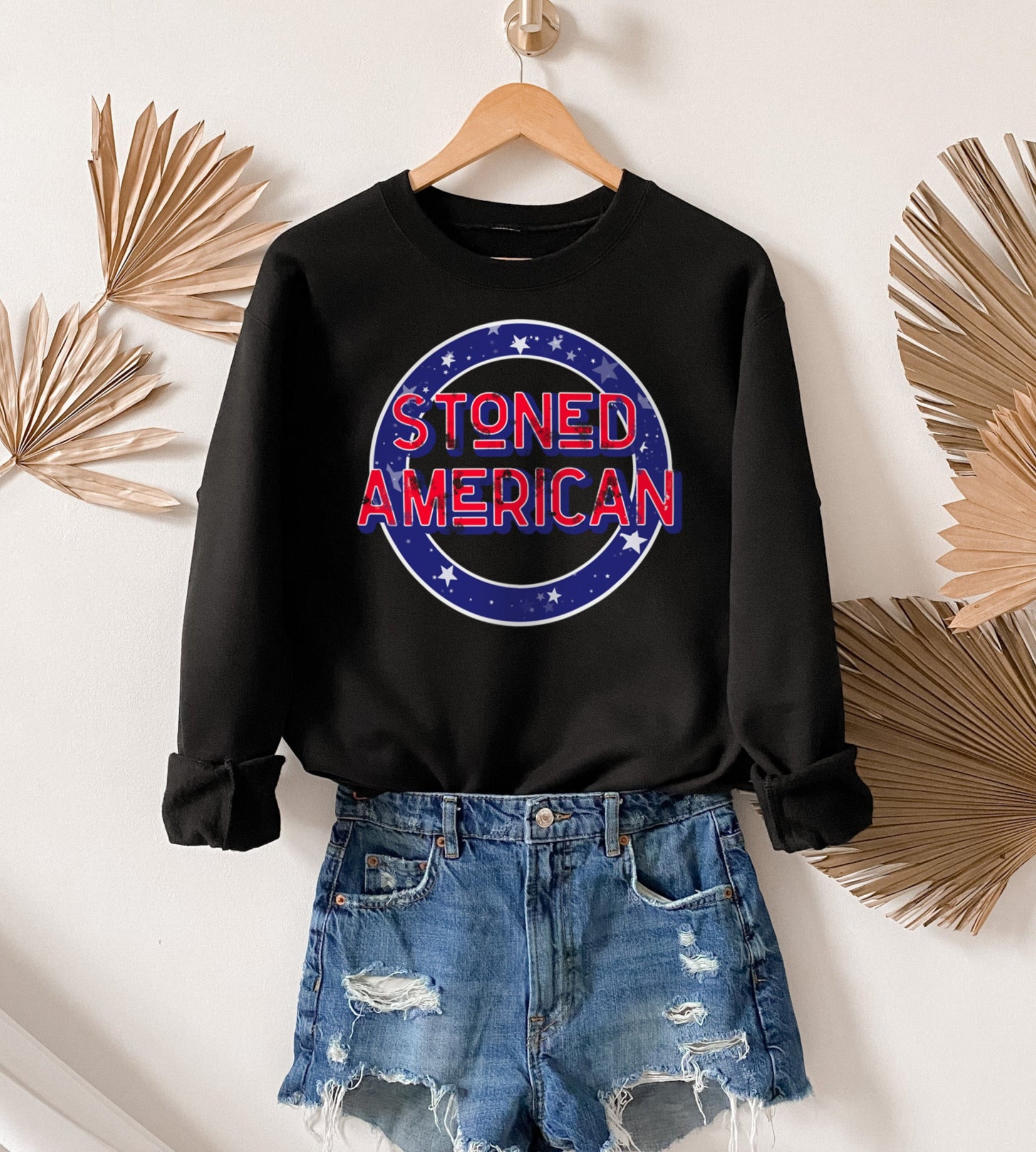 black sweatshirt that says stoned american - HighCiti