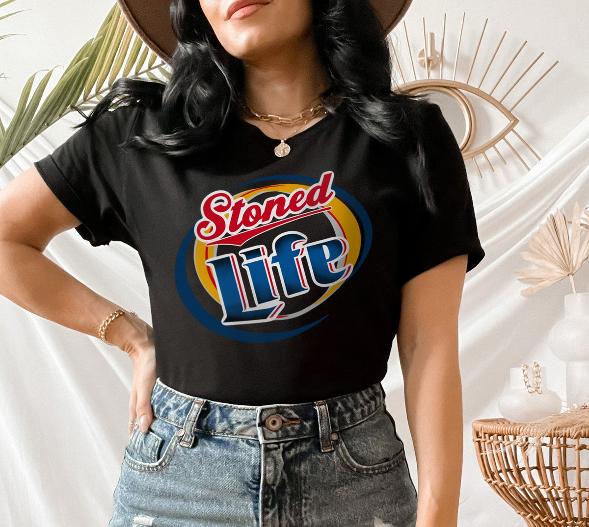 Black shirt that says stoned life - HighCiti