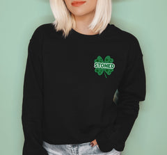 Black sweatshirt with a four leaf clover saying stoned - HighCiti