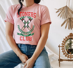 pink shirt with joints saying stoners club - HighCiti
