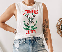 white muscle tank with joints saying stoners club - HighCiti