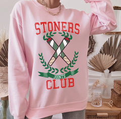 pink sweatshirt with joints saying stoners club - HighCiti