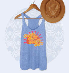 Blue tank with a sunshine that says suns out buns out - HighCiti