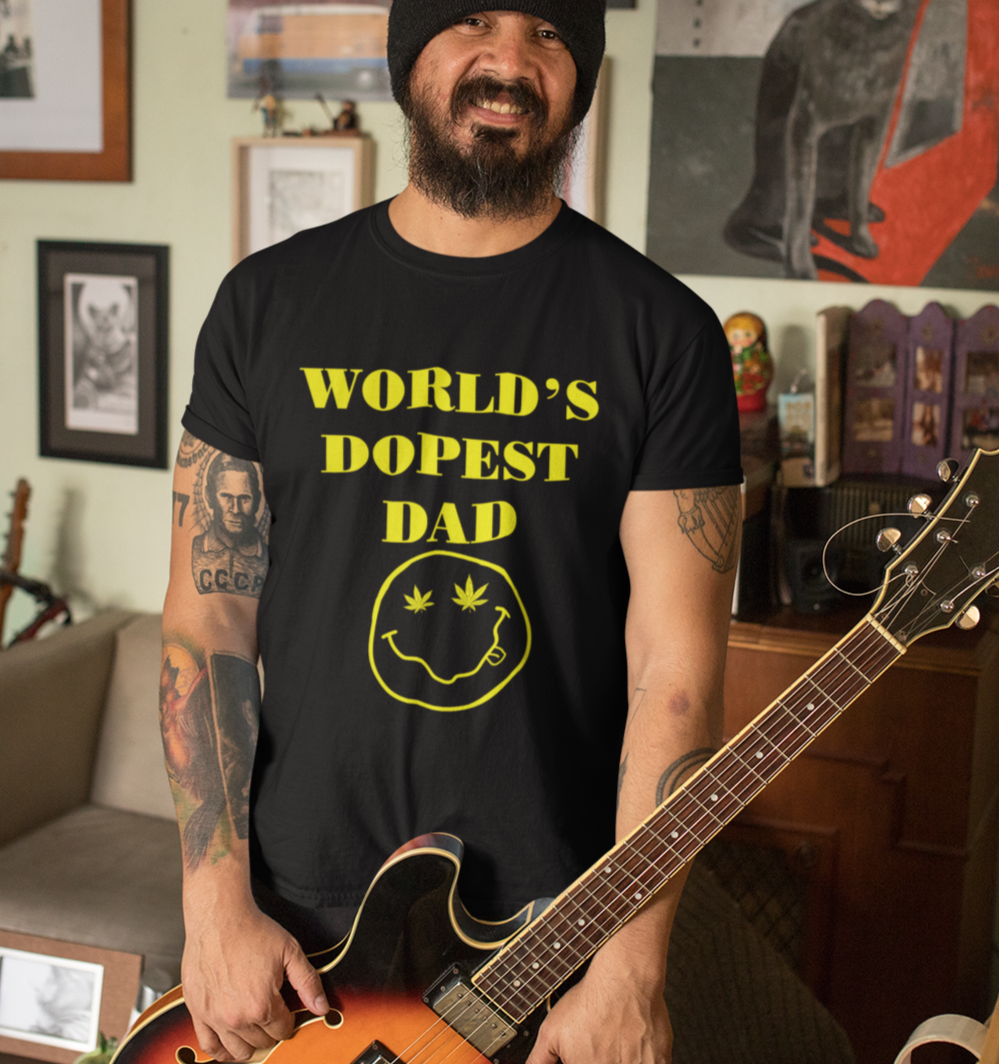 Black shirt saying world's dopest dad - HighCiti