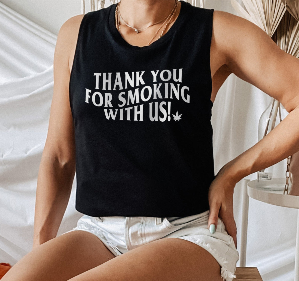 black muscle tank saying thank you for smoking with us - HighCiti
