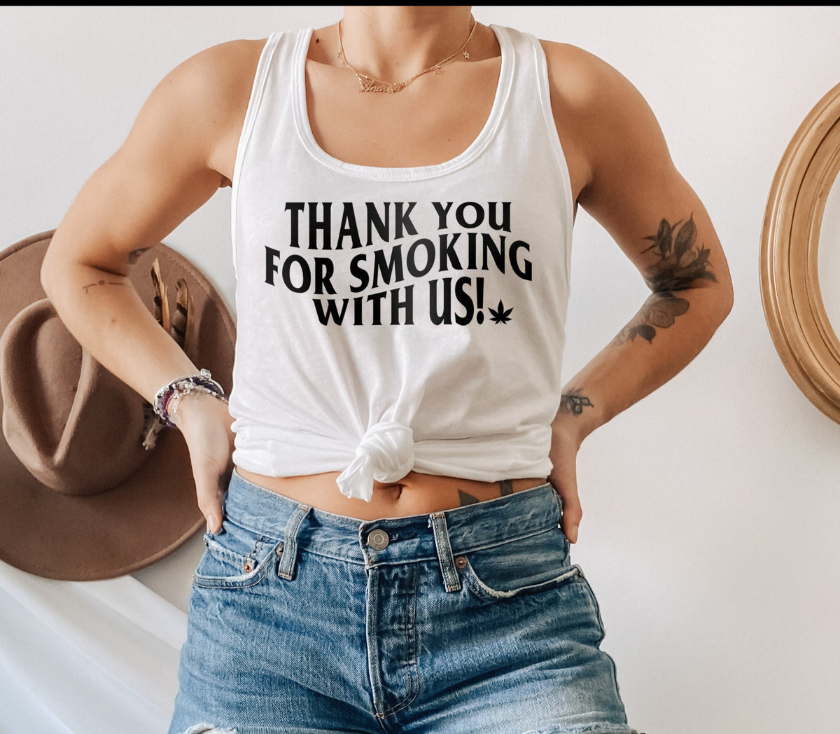 white tank saying thank you for smoking with us - HighCiti