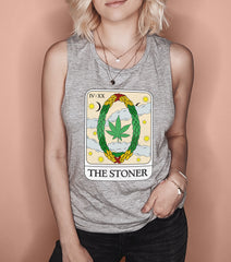 Grey muscle tank with a tarot card and a cannabis leaf saying the stoner - HighCiti