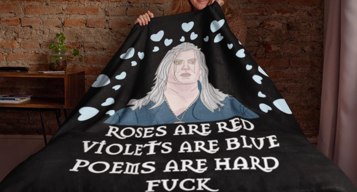 Black throw blanket with the witcher geralt of rivia saying funny valentine's poem - HighCiti