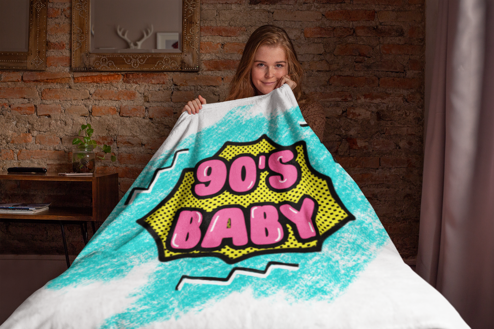White blanket saying 90's baby - HighCiti