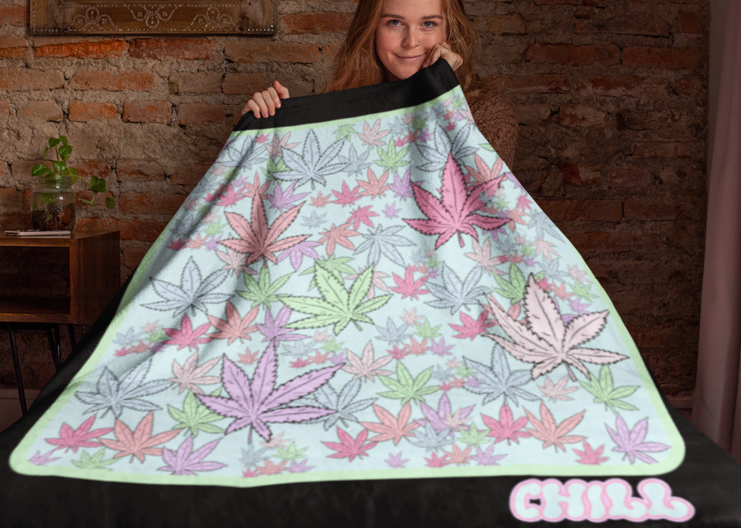 Black throw blanket with weed leaves - HighCiti