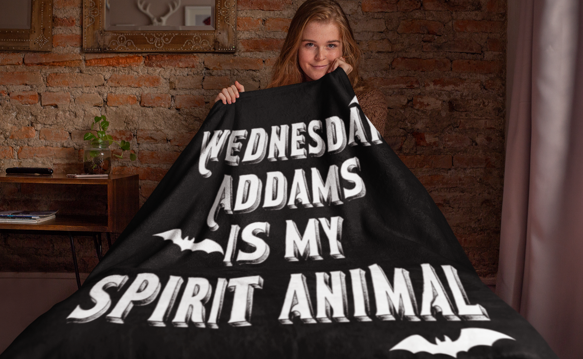 Black blanket saying wednesday addams is my spirit animal - HighCiti