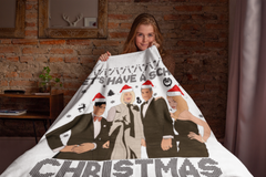 White blanket with schitt's creek character saying let's have a schitt christmas - HighCiti