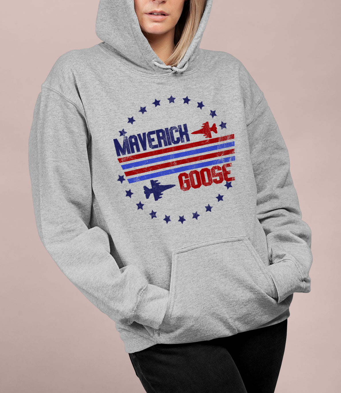 Grey hoodie with maverick and goose top gun graphic - HighCiti