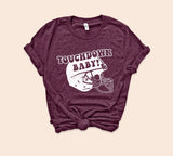 Heather maroon shirt with football helmet that says touchdown baby - HighCiti
