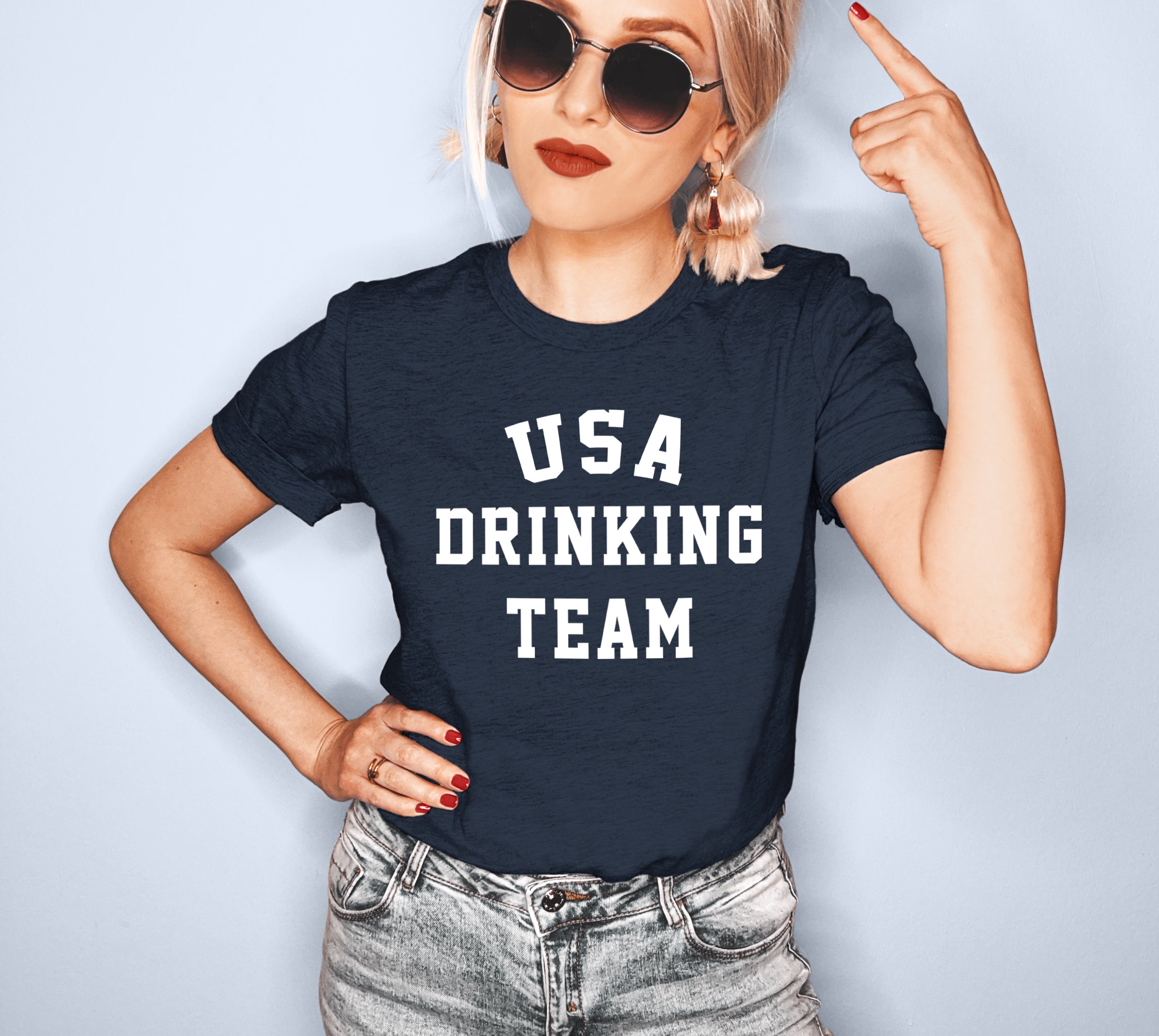 Heather navy shirt that says usa drinking team - HighCiti