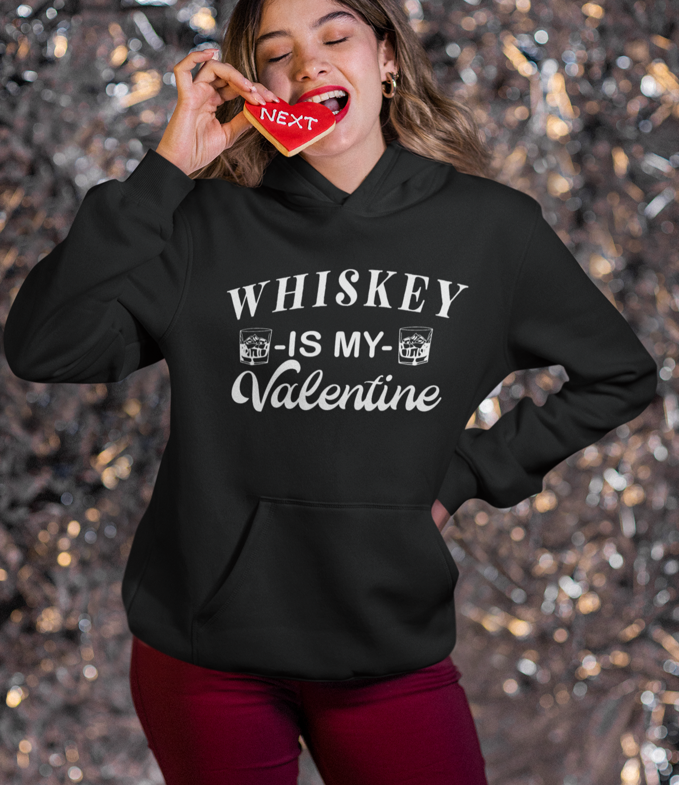 black hoodie saying whiskey is my valentine - HighCiti