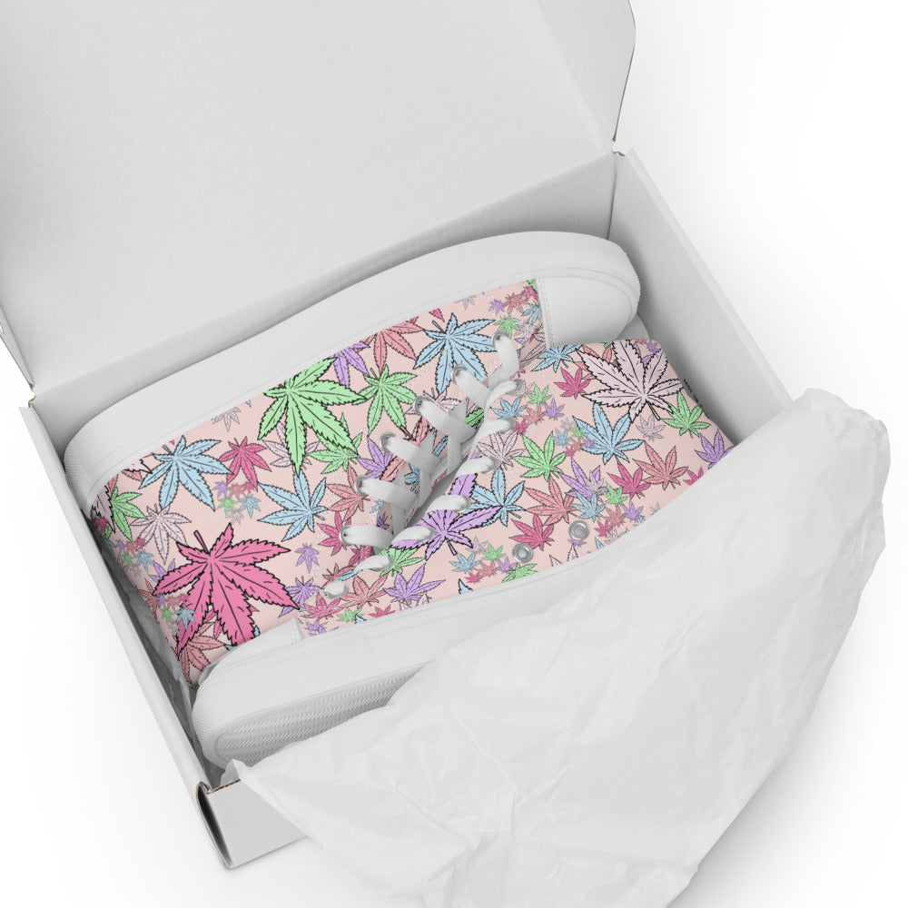 pink weed leaf high top shoes - HighCti