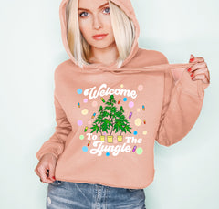 Peach crop hoodie with a cannabis plants with drugs saying welcome to the jungle - HighCiti