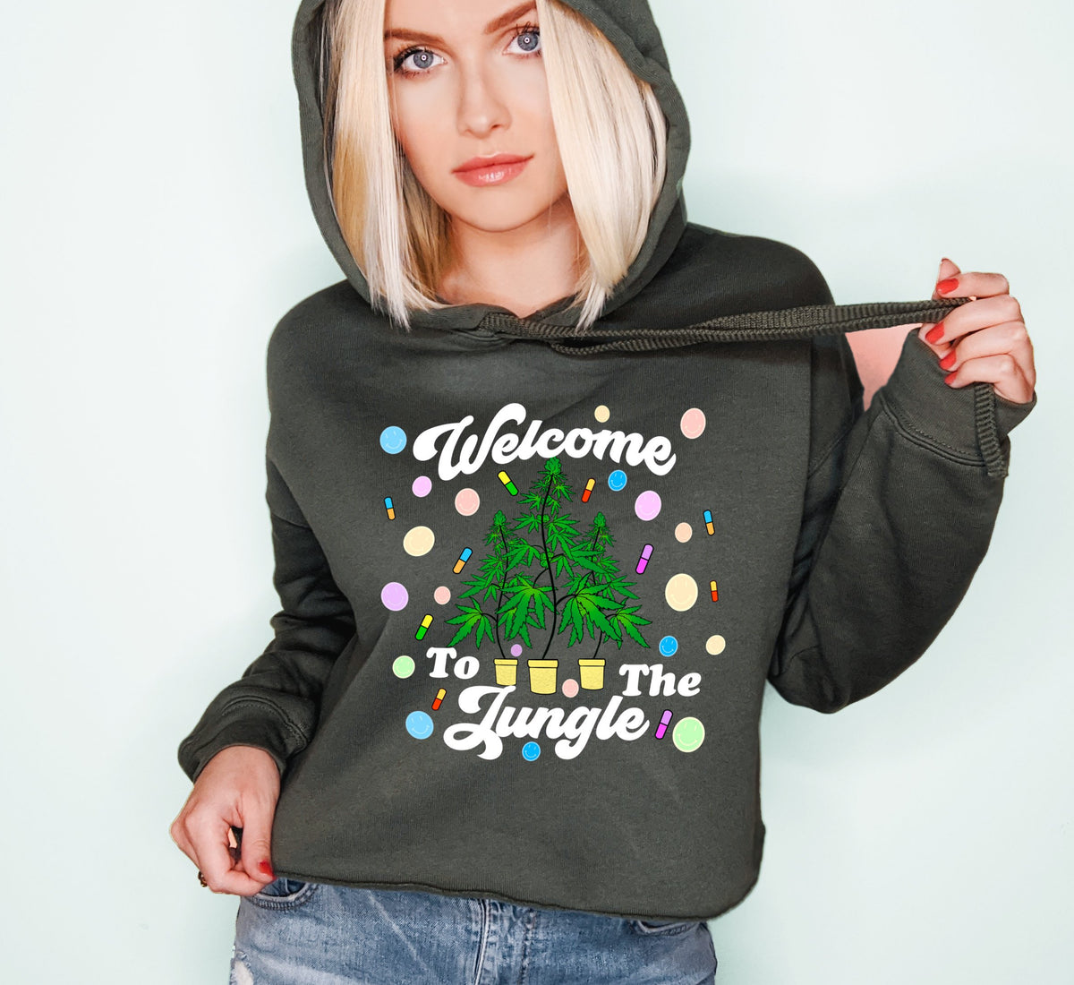 Military crop hoodie with a cannabis plants with drugs saying welcome to the jungle - HighCiti
