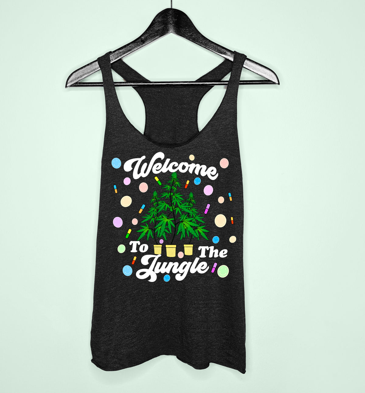 Black tank top with cannabis plants saying welcome to the jungle - HighCiti