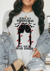 grey shirt with wednesday addams that says when it's christmas but your dead inside - HighCiti