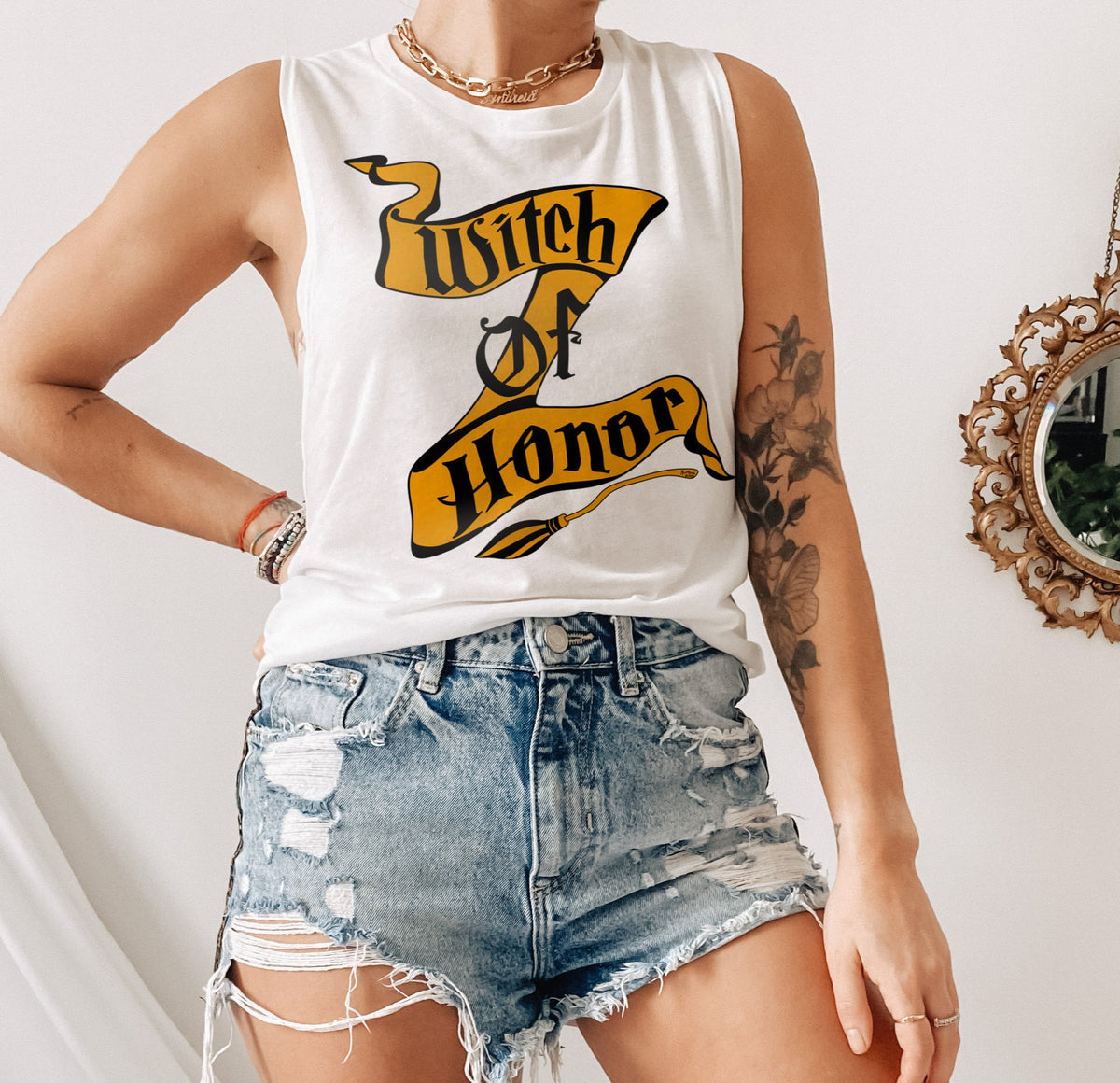 White muscle tank saying witch of honor - HighCiti