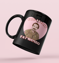 Black mug with jim hopper stranger things with a heart saying you are my fat rambo - HighCiti